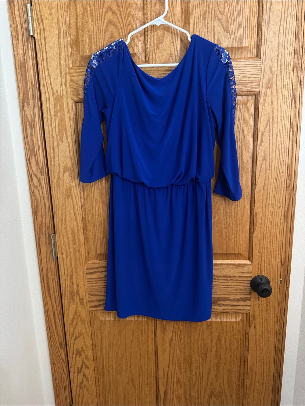 T.J.Maxx Royal Blue Lace-Shoulder Blouson Dress